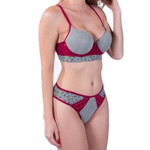 Set bra and panties light gray with pink - Picture 1 of 4